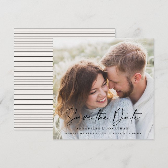 Save The Date Typographie manuscrite moderne mariage 1 photo enr (Devant / Derrière)