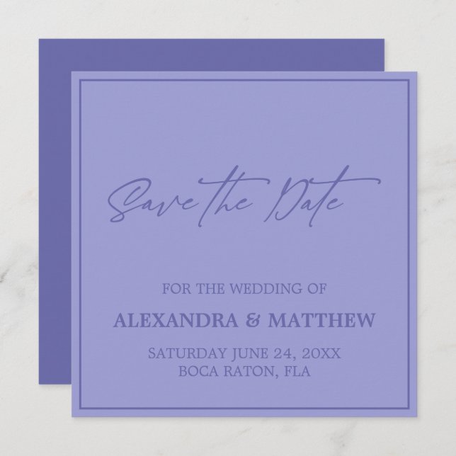 Save The Date Typographie manuscrite moderne violette  (Devant / Derrière)