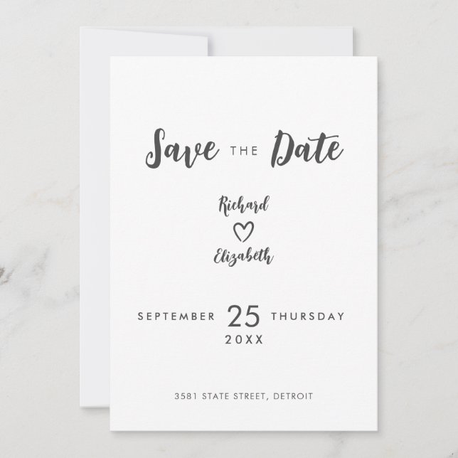 Save The Date Typographie minimale Mariage moderne Enregistrer l (Devant)