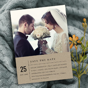 SAVE THE DATE TYPOGRAPHIE MINIMALE MODERNE KRAFT PHOTO DE MARIAG