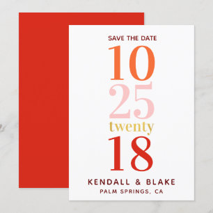 Save The Date Typographie minimaliste rouge, orange et rose