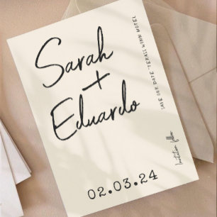 Save The Date Typographie moderne B&W Handwriting Photo Qr Code