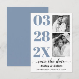 Save The Date Typographie moderne bleu et blanc poussiéreux deux