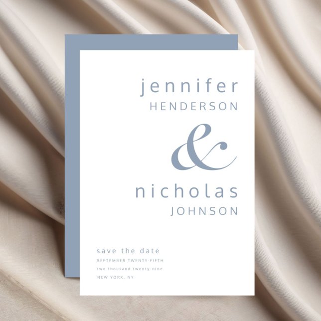Save The Date Typographie moderne Dusty Blue Ampersand (Modern Dusty Blue Ampersand Typography Save The Date)