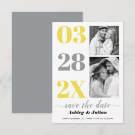 Save The Date Typographie moderne jaune et gris deux photos