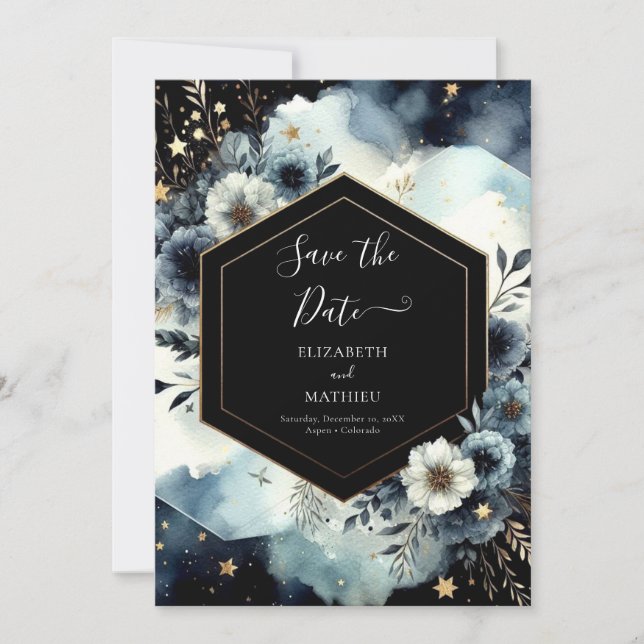 Save The Date Typographie moderne Mariage céleste (Devant)