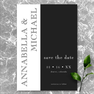 Save The Date Typographie moderne Mariage noir blanc