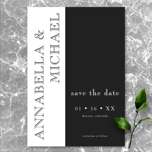 Save The Date Typographie moderne Mariage noir blanc (Modern Typography Black White Heart Wedding Save The Date)