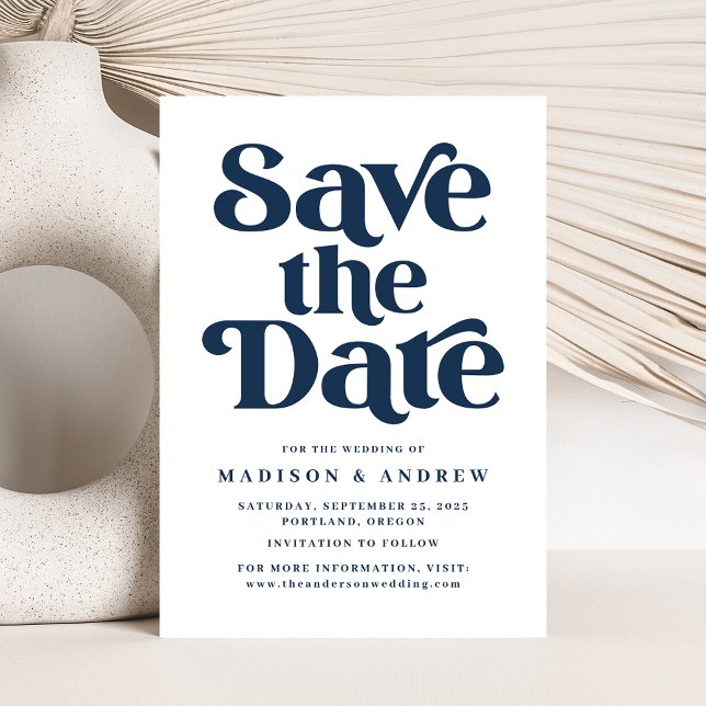 Save The Date Typographie Moderne Navy (Créateur téléchargé)