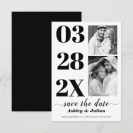 Save The Date Typographie moderne noir et blanc deux photos