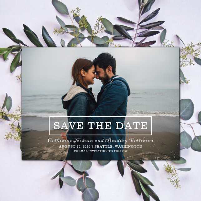 Save The Date Typographie moderne Photo Enregistrer la date | Bl (Modern Typography Photo Save the Date - White)