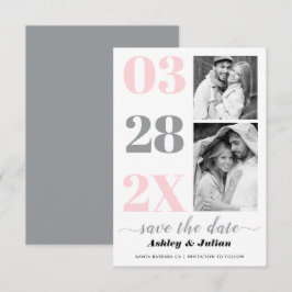 Save The Date Typographie moderne rose vif et gris deux photos