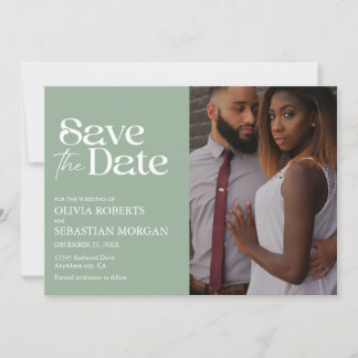 Save The Date Typographie moderne Sage Mariage photo vert