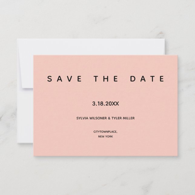 Save The Date Typographie noir rose Micro Mariage Petite minima (Devant)