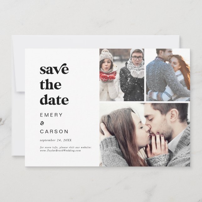 Save The Date Typographie noire moderne 3 Collage photo (Devant)