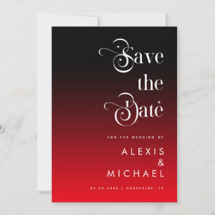 Save The Date Typographie Rétro Minimal Rouge Noir Ombre Romanti
