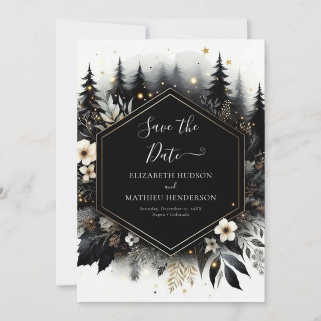 Save The Date Typographie romantique Mariage forestier enchanté (Devant)