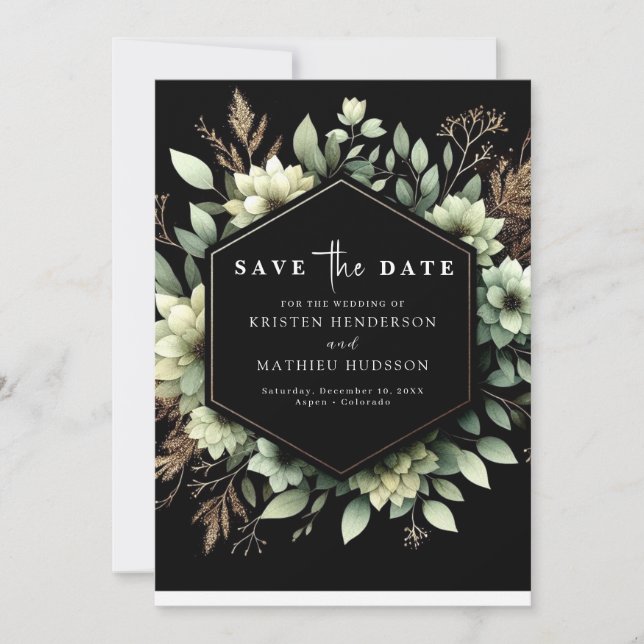 Save The Date Typographie romantique rustique Sage Mariage vert (Devant)