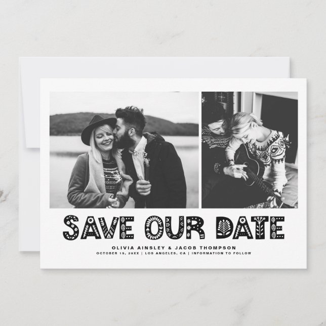 Save The Date Typographie scandinave noire Collage photo (Devant)