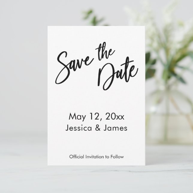 Save The Date Typographie simple Enregistrer la date Noir & Blan (Debout devant)