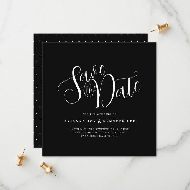 Save The Date Typographie simple et élégante Mariage noir (Devant/Arrière en situation)