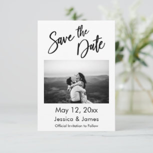 Save The Date Typographie simple noir et blanc avec photo