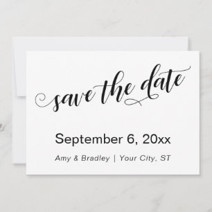 Save The Date Typographie subtile et chic sur fond blanc pour la