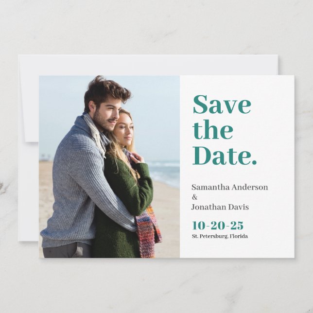 Save The Date Typographie Turquoise classique en gras (Devant)