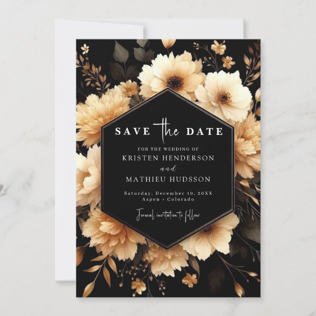 Save The Date Typographie unique Or et Mariage noir (Devant)