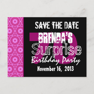Save the Date Überraschung 70. Party Rosa W1750 Ankündigungspostkarte