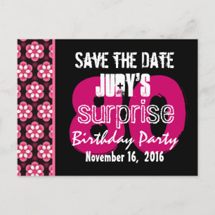 Save the Date Überraschung 80. Party Pink Floral V Ankündigungspostkarte
