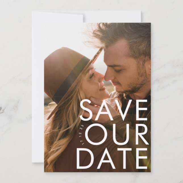 Save The Date Ultra-moderne Gras Blanc Multi Photo Personnalisé (Devant)