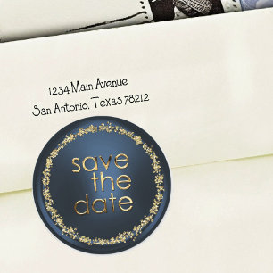 Save-the-Date-Umschlag-Siegel Marineblau Gold Runder Aufkleber