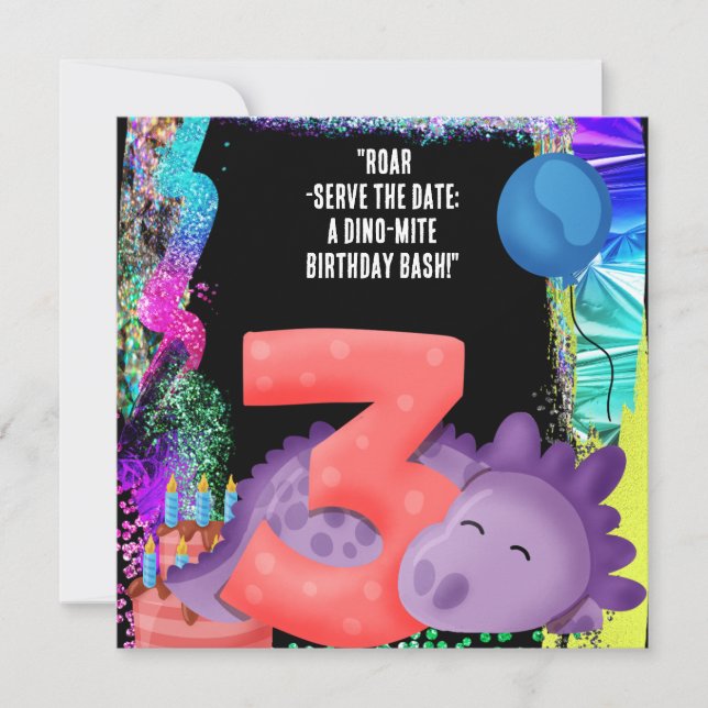 Save The Date Un Dinosaure 3ème fête d'anniversaire (Devant)