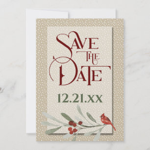 Save The Date Un hiver simple avec un Mariage cardinal