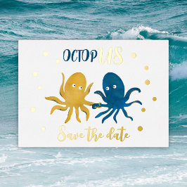 Save the Date und goldener Strandkomik Folieneinladung