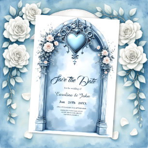 Save The Date Une arcade colorée bleu clair aux accents floraux,