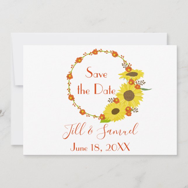 Save The Date Une jolie couronne de tournesol rustique (Devant)