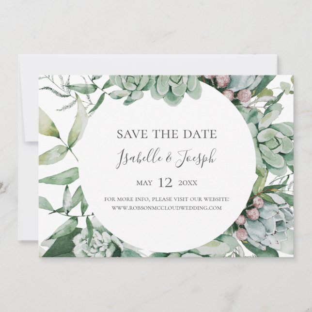 Save The Date Une verdure succulente | Enregistrement horizontal (Devant)