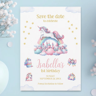 Save The Date Unicorn Castle Rainbow Magique Anniversaire