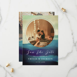 Save The Date Unique 2 Photos Marine Blue Abstrait Overlay