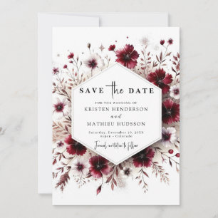 Save The Date Unique Boho Burgundy Mariage