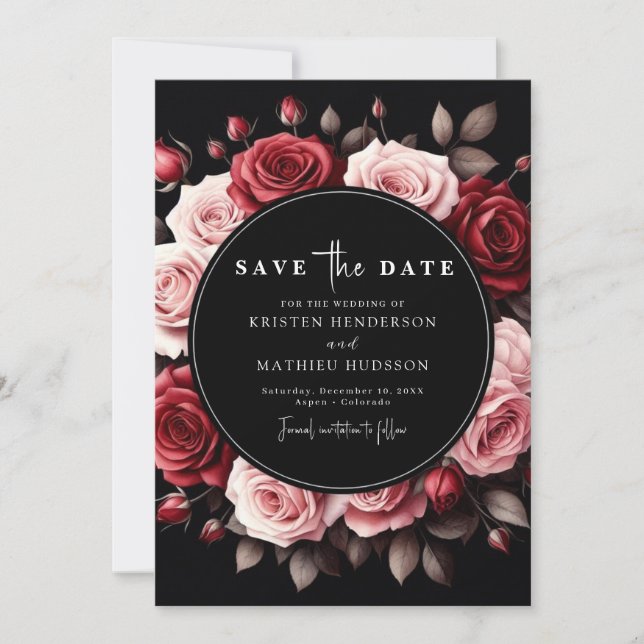 Save The Date Unique Mariage rouge Crimson Floral (Devant)