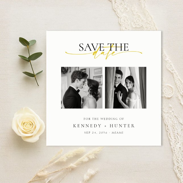 Save The Date Unique Modern Elegant Gold Script Photo Wedding (Créateur téléchargé)