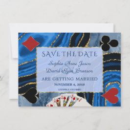 Save The Date Unique Navy Blue Agate Vegas Poker Mariage