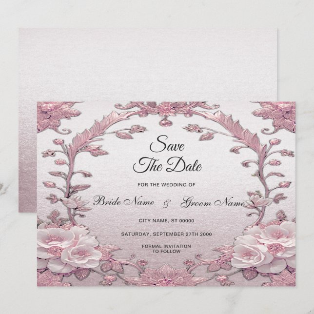 Save The Date Unique Rose Floral Enregistrer La Date (Devant / Derrière)