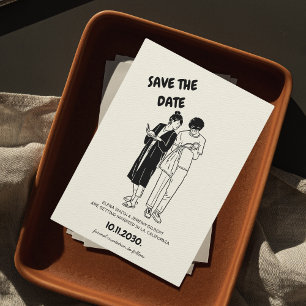 Save The Date Unique Whimsical Quirky Main tiré Couple Mariage