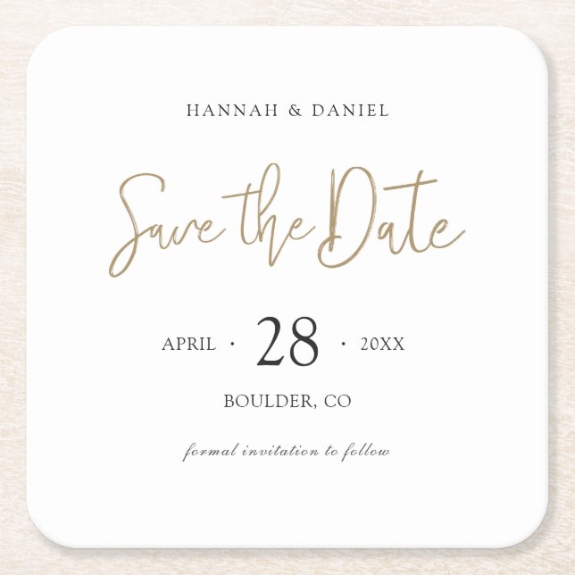 Save the Date Untersetzer mit moderner Typografie (Vorderseite)