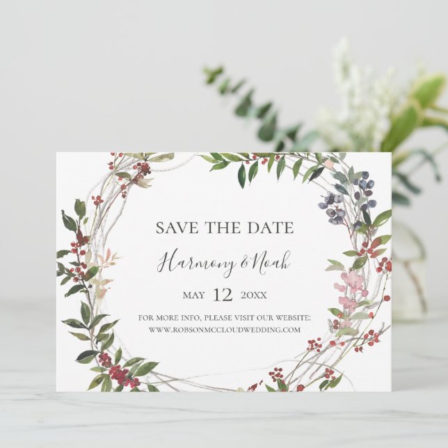 Save The Date Vacances Chic Botanique | Horizontal blanc (Debout devant)