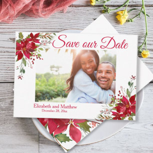 Save The Date Vacances d'hiver Bourgogne Poinsettia Marquer la d